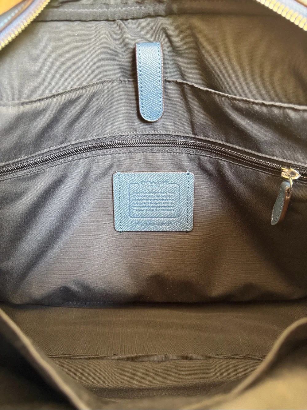 COACH Perry Slim Brief Briefcase Laptop Bag Denim Blue Leather F59057